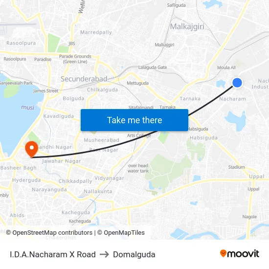 I.D.A.Nacharam X Road to Domalguda map