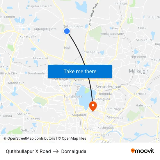 Quthbullapur X Road to Domalguda map