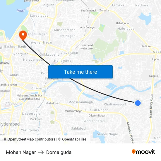 Mohan Nagar to Domalguda map