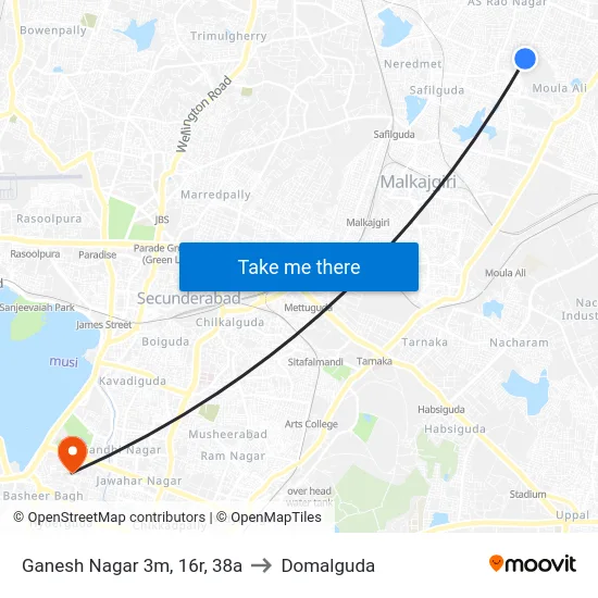 Ganesh Nagar 3m, 16r, 38a to Domalguda map
