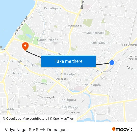 Vidya Nagar S.V.S to Domalguda map