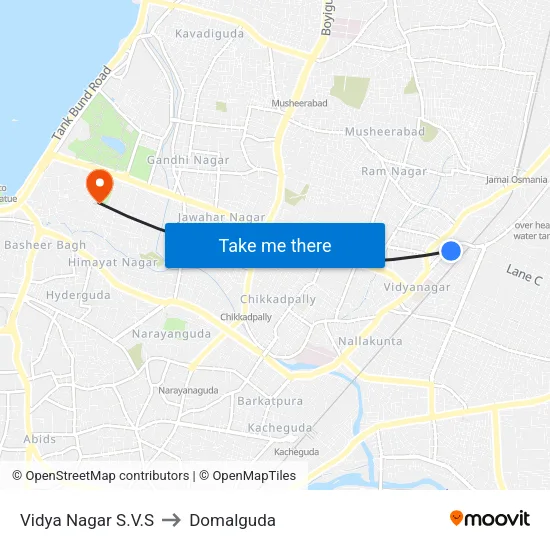 Vidya Nagar S.V.S to Domalguda map