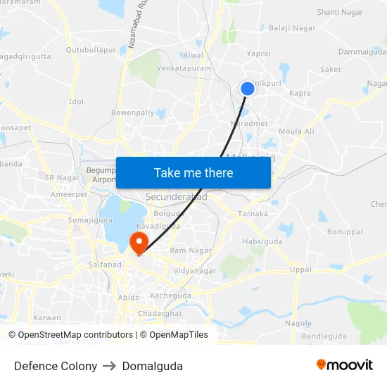 Defence Colony to Domalguda map