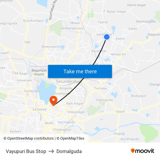 Vayupuri Bus Stop to Domalguda map