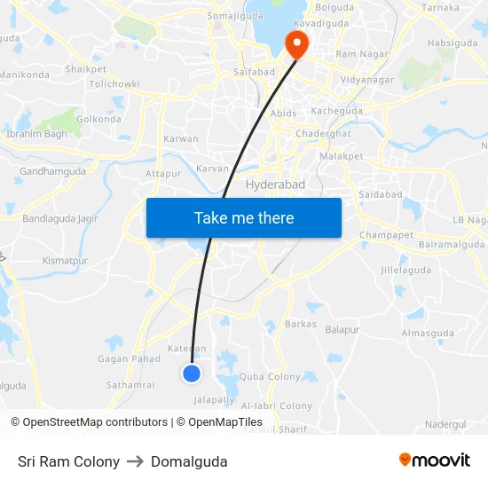 Sri Ram Colony to Domalguda map
