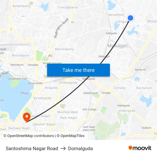 Santoshima Nagar Road to Domalguda map