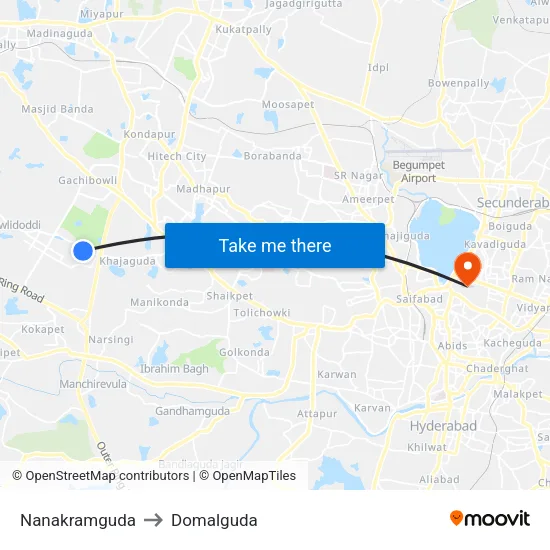 Nanakramguda to Domalguda map