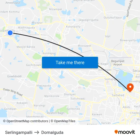 Serlingampalli to Domalguda map