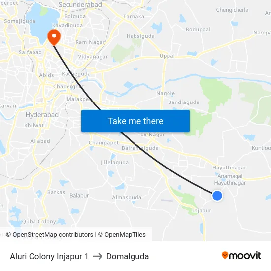 Aluri Colony Injapur 1 to Domalguda map
