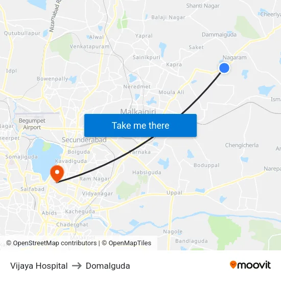 Vijaya Hospital to Domalguda map