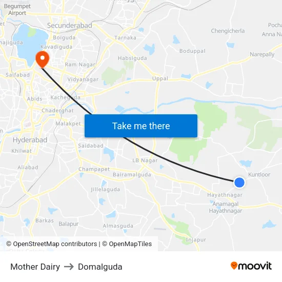 Mother Dairy to Domalguda map