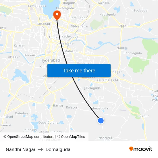 Gandhi Nagar to Domalguda map