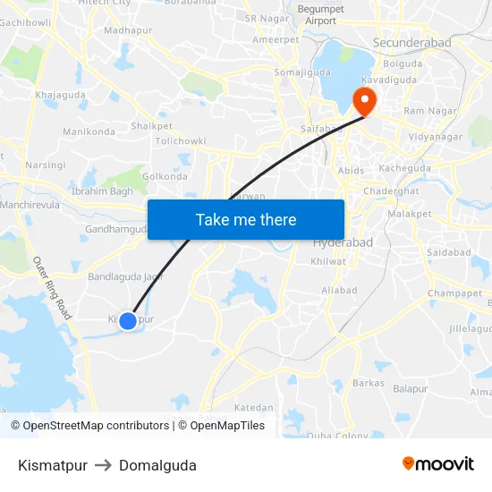Kismatpur to Domalguda map