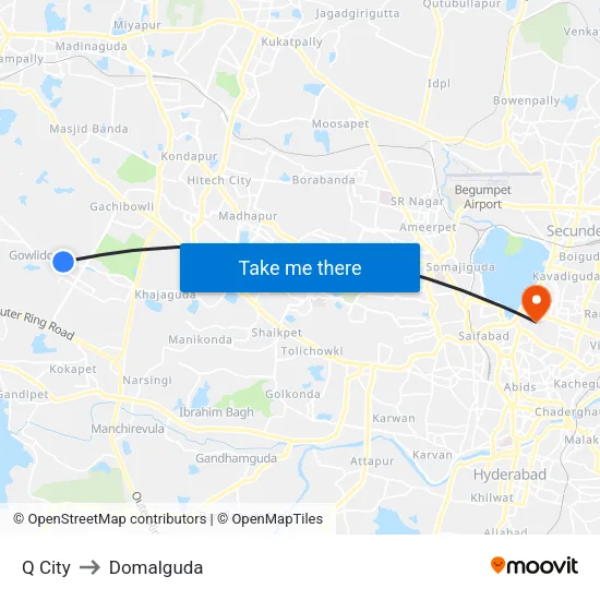Q City to Domalguda map