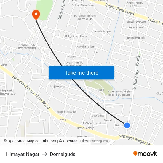 Himayat Nagar to Domalguda map