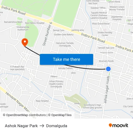 Ashok Nagar Park to Domalguda map