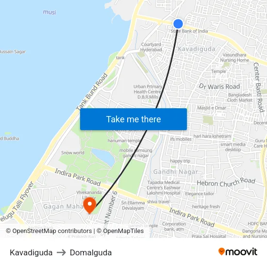 Kavadiguda to Domalguda map
