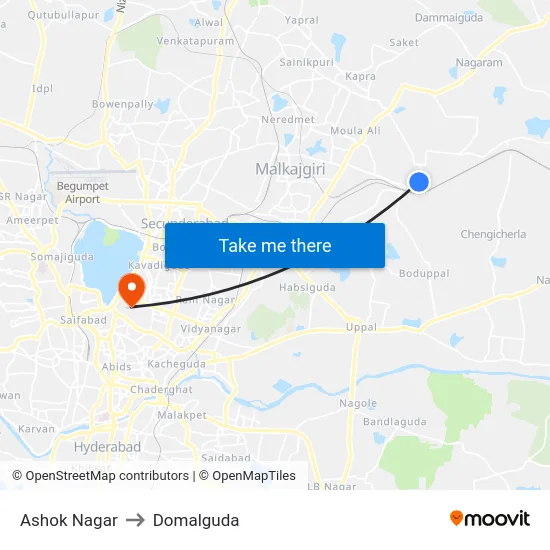 Ashok Nagar to Domalguda map
