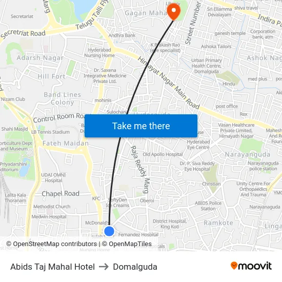 Abids Taj Mahal Hotel to Domalguda map