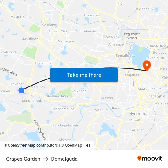 Grapes Garden to Domalguda map
