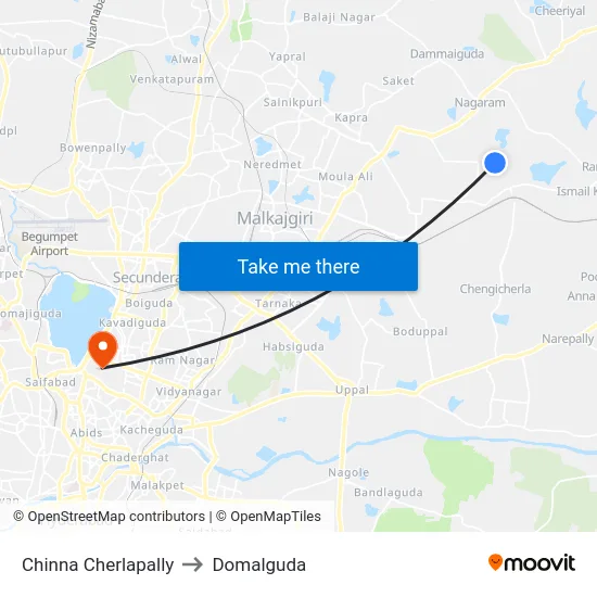 Chinna Cherlapally to Domalguda map