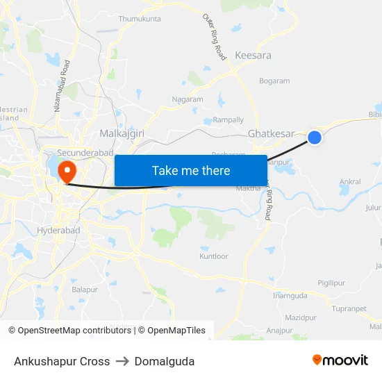 Ankushapur Cross to Domalguda map