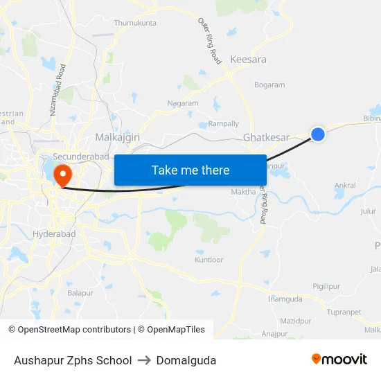 Aushapur Zphs School to Domalguda map