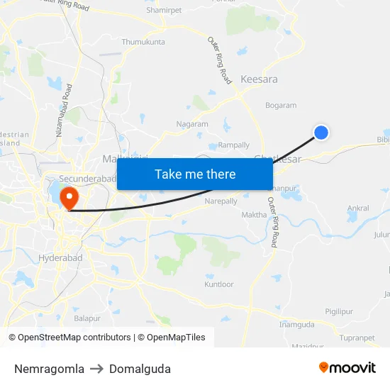 Nemragomla to Domalguda map