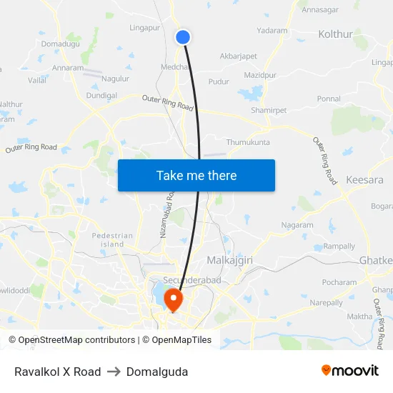 Ravalkol X Road to Domalguda map