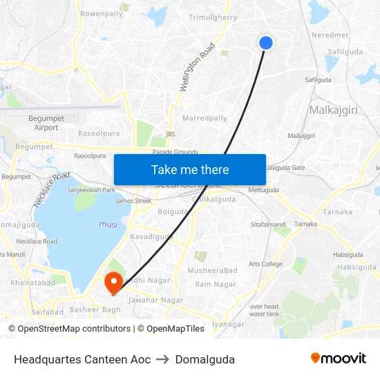 Headquartes Canteen Aoc to Domalguda map
