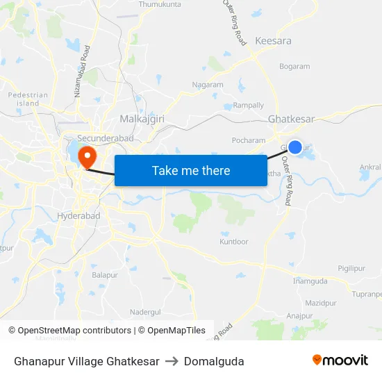 Ghanapur Village Ghatkesar to Domalguda map