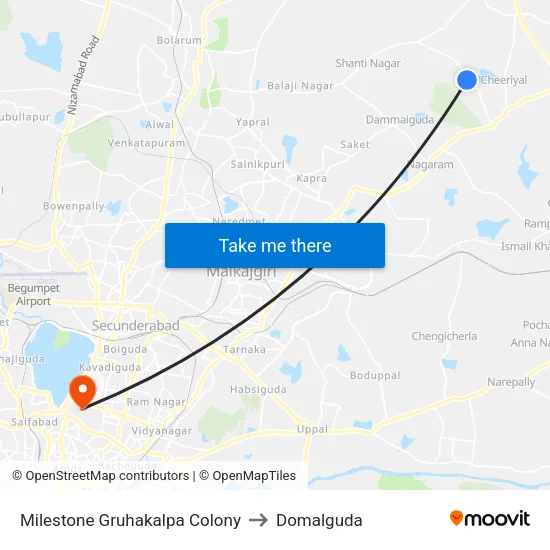 Milestone Gruhakalpa Colony to Domalguda map
