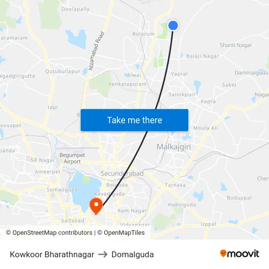 Kowkoor Bharathnagar to Domalguda map
