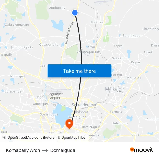 Komapally Arch to Domalguda map