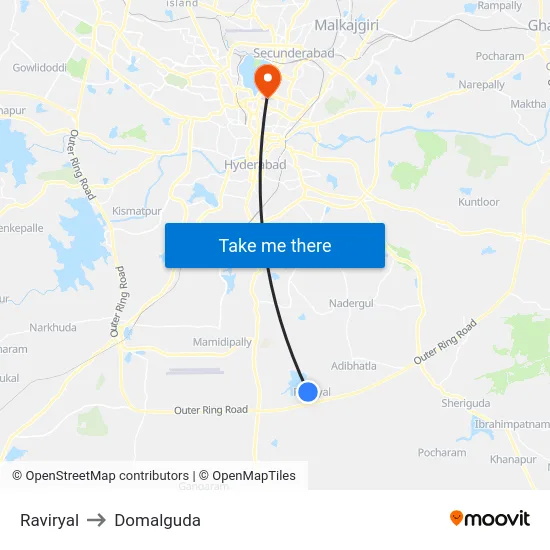 Raviryal to Domalguda map