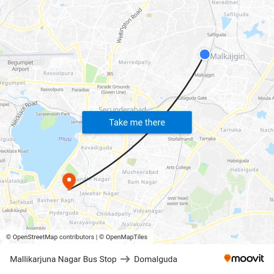 Mallikarjuna Nagar Bus Stop to Domalguda map