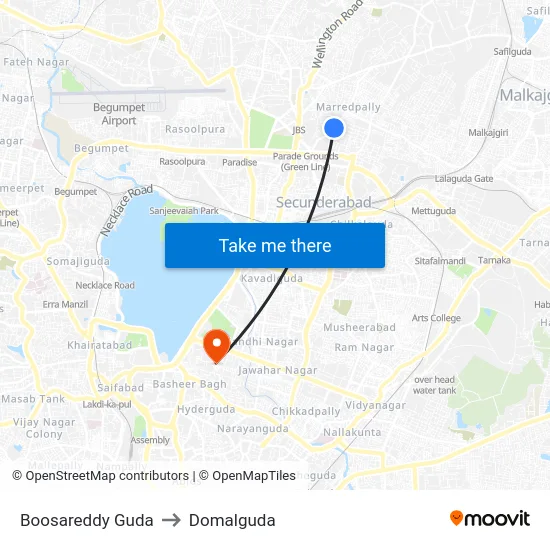 Boosareddy Guda to Domalguda map
