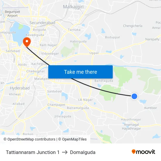 Tattiannaram Junction 1 to Domalguda map