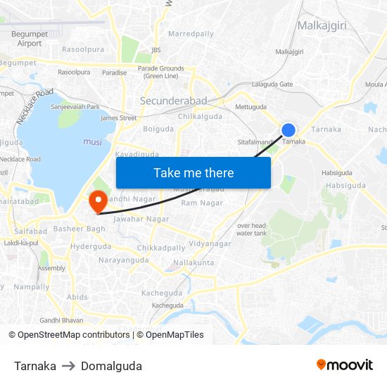 Tarnaka to Domalguda map