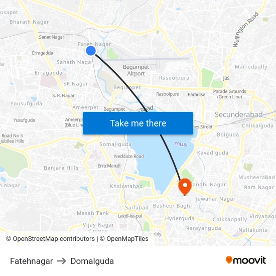 Fatehnagar to Domalguda map
