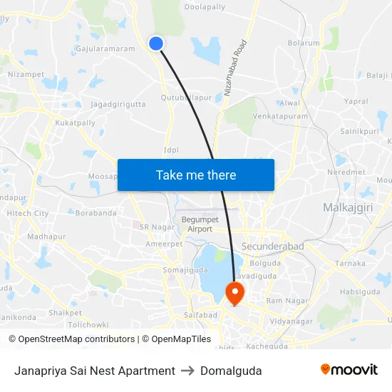 Janapriya Sai Nest Apartment to Domalguda map