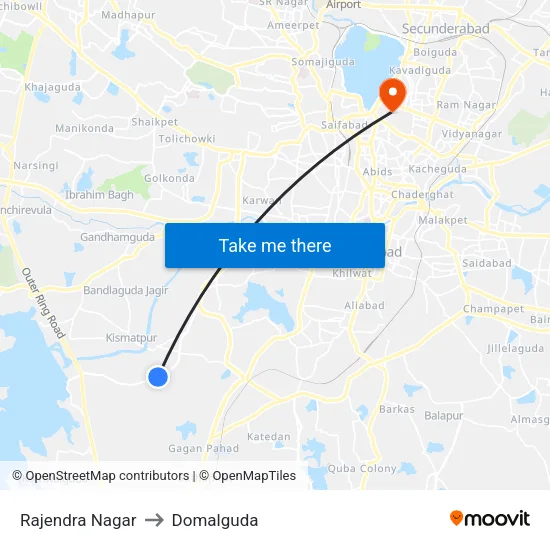 Rajendra Nagar to Domalguda map