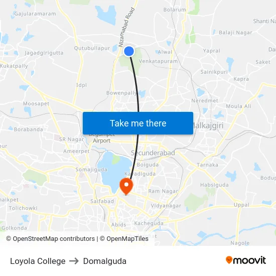 Loyola College to Domalguda map