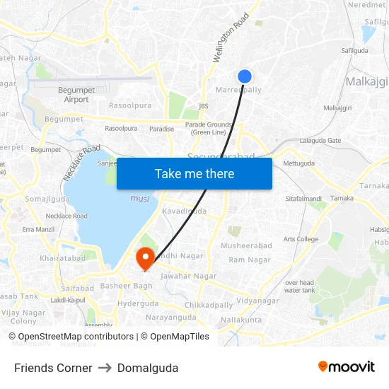Friends Corner to Domalguda map