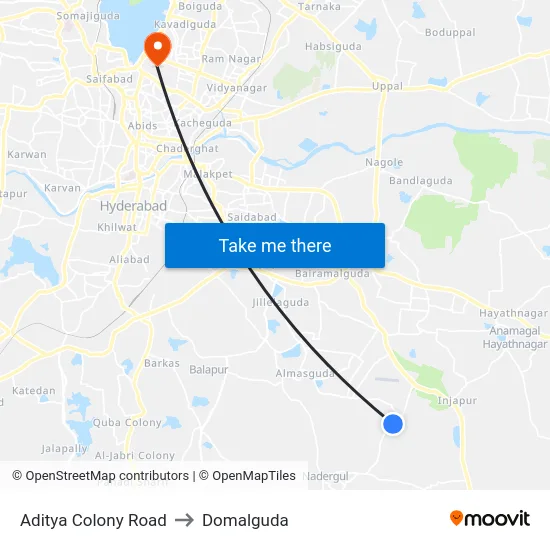 Aditya Colony Road to Domalguda map