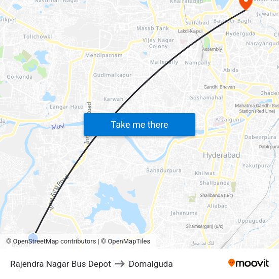 Rajendra Nagar Bus Depot to Domalguda map