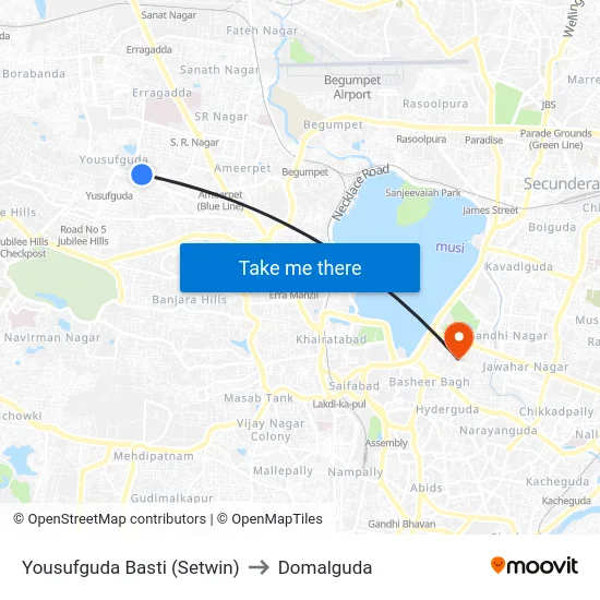 Yousufguda Basti (Setwin) to Domalguda map