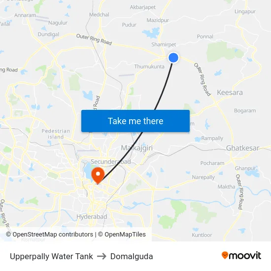Upperpally Water Tank to Domalguda map
