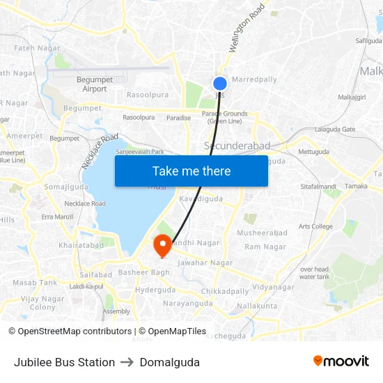 Jubilee Bus Station to Domalguda map