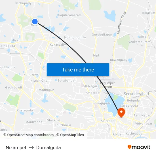 Nizampet to Domalguda map